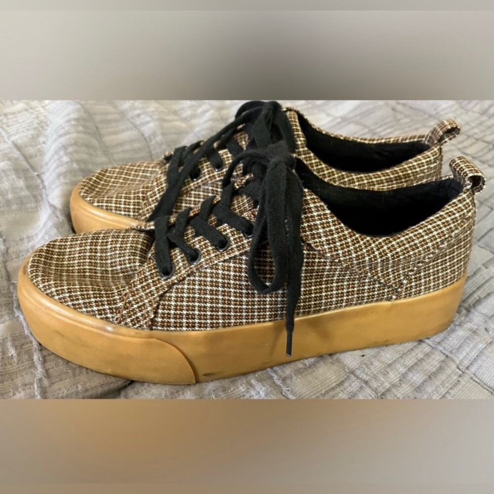 Bershka Chunky Plaid Platform Sneakers Shoes Womens sz US 8.5 9 EU39 Skater